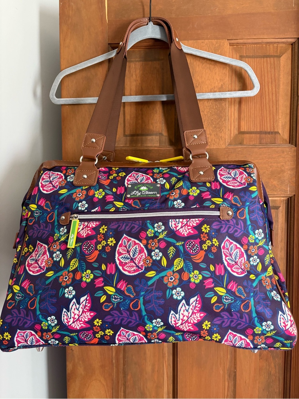 Large Lily Bloom Floral Print Weekender Travel Bag Boho Artsy Zip Top Vacation